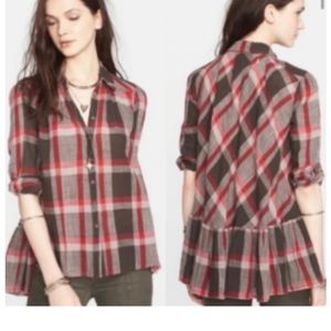 ⚘️ FREE PEOPLE PREPPY PLAID BUTTON-DOWN SHIRT